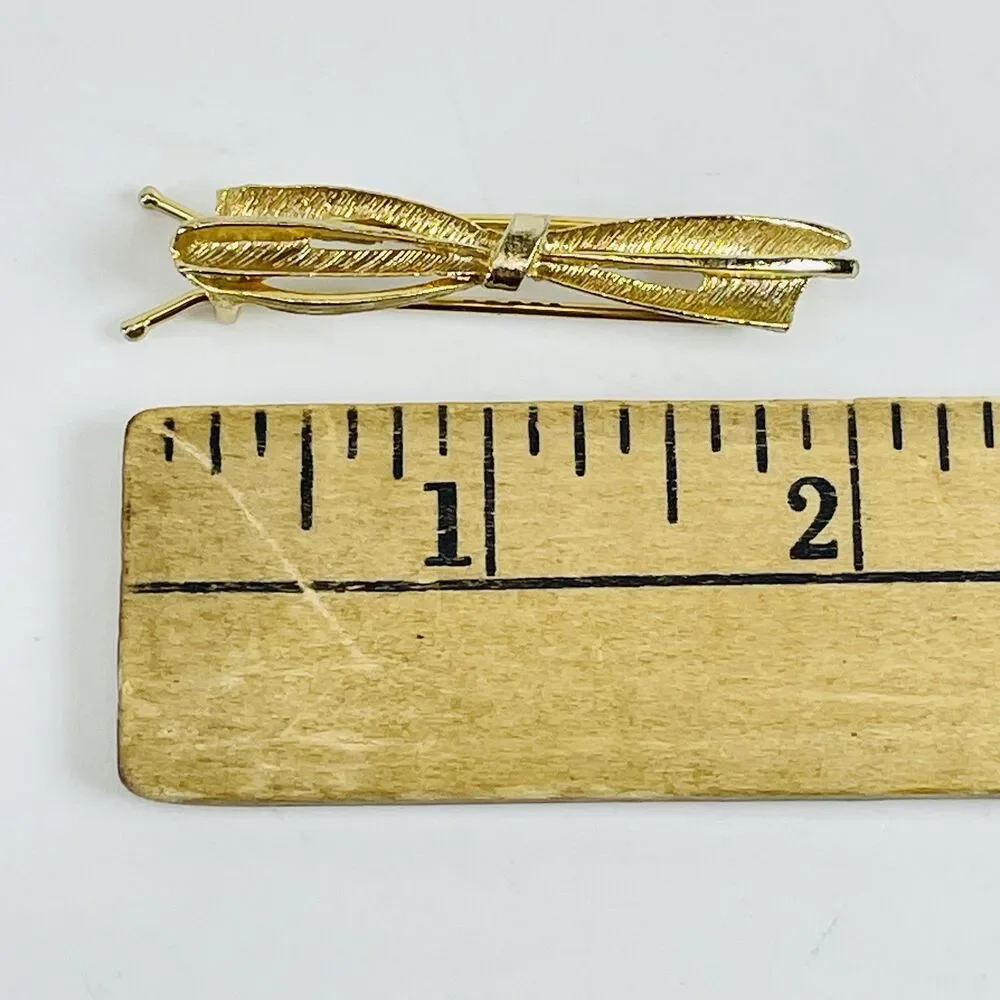 Vintage Gold Tone Textured Bow Barrette Hair Clip Fashion Jewelry Pin
